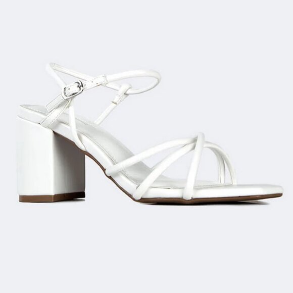 Strappy Square Toe Block Heels - White/Size 8 - Picture 3 of 12